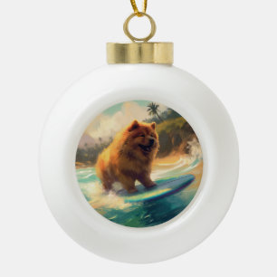 Chow Chow Beach Surfen Malerei Keramik Kugel-Ornament