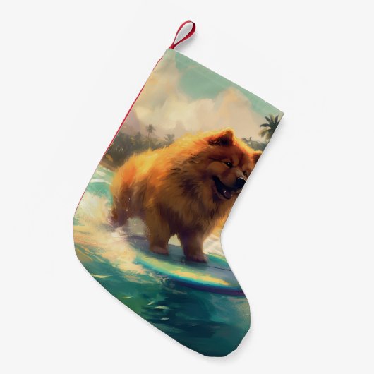 Chow Chow Beach Surfen Malerei Kleiner Weihnachtsstrumpf (Vorderansicht (hängend))