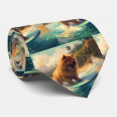 Chow Chow Beach Surfen Malerei Krawatte (Gerollt)