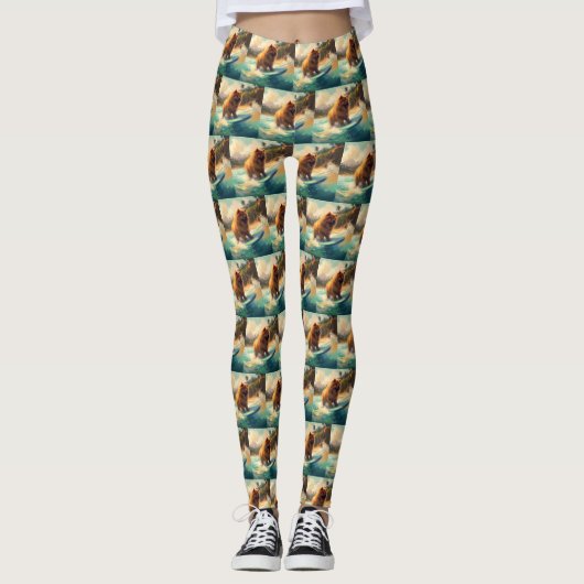 Chow Chow Beach Surfen Malerei Leggings (Vorderseite)