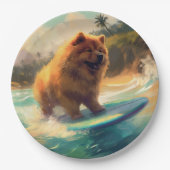 Chow Chow Beach Surfen Malerei Pappteller (Vorderseite)