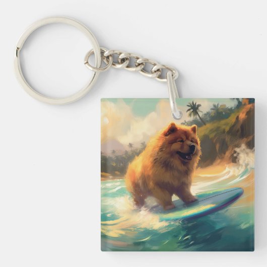 Chow Chow Beach Surfen Malerei Schlüsselanhänger (Vorderseite)