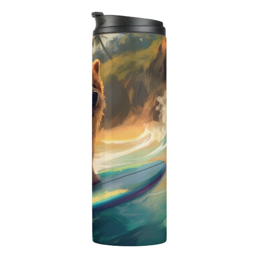 Chow Chow Beach Surfen Malerei Thermosbecher (Nach rechts gedreht)