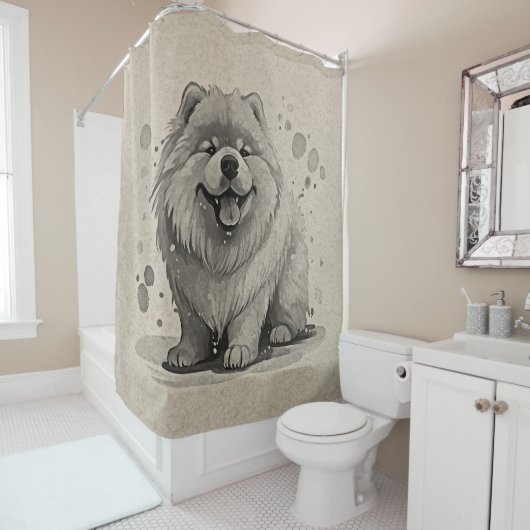Chow Chow Breed Cartoon Welpe Hund Pose braun Duschvorhang (Beispiel)