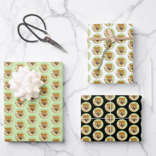 Chow Chow Cainting - Niedliche Original Hunde Art Geschenkpapier Set (Vorderseite)