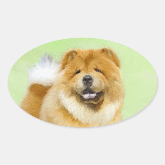 Chow Chow Cainting - Niedliche Original Hunde Art Ovaler Aufkleber (Vorderseite)