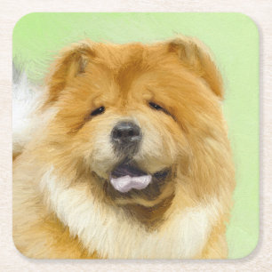 Chow Chow Cainting - Niedliche Original Hunde Art Rechteckiger Pappuntersetzer