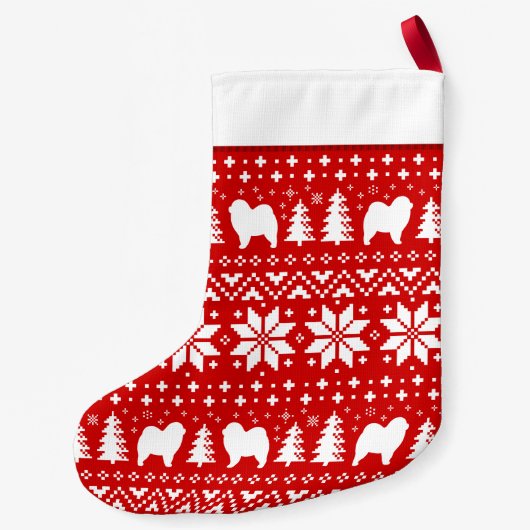 Chow-Chow Chow-Chow Silhouette-Muster-raue Kleiner Weihnachtsstrumpf (Rückseite)