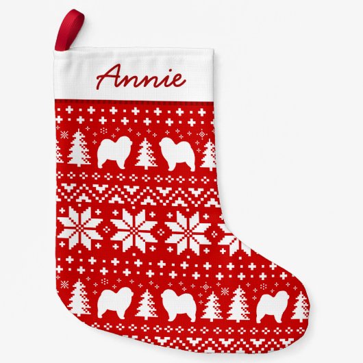 Chow-Chow Chow-Chow Silhouette-Muster-raue Kleiner Weihnachtsstrumpf (Vorderseite)