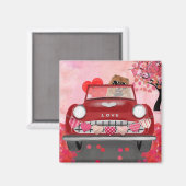 Chow Chow Chow Dog Driving Car mit Herz Valentin Magnet (Vorderseite/Rückseite)