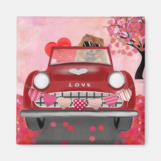 Chow Chow Chow Dog Driving Car mit Herz Valentin Magnet (Vorne)