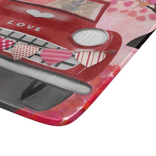 Chow Chow Chow Dog Driving Car mit Herz Valentin Schneidebrett (Ecke)