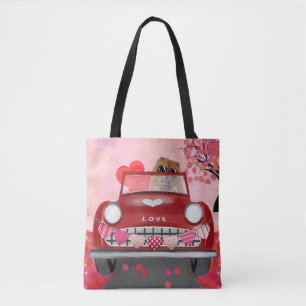 Chow Chow Chow Dog Driving Car mit Herz Valentin Tasche