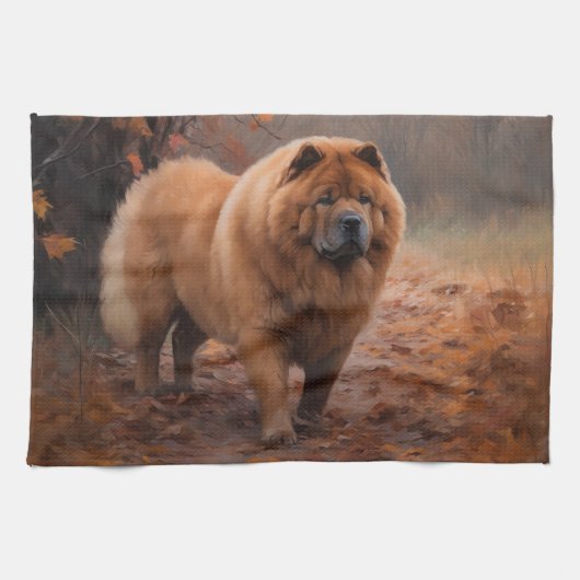 Chow Chow Chow im Herbst Leaves Inspiriert Geschirrtuch (Horizontal)