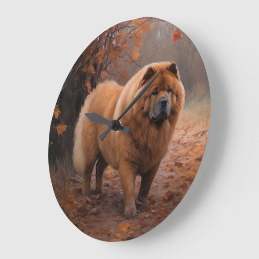 Chow Chow Chow im Herbst Leaves Inspiriert Große Wanduhr (Winkel)