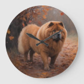 Chow Chow Chow im Herbst Leaves Inspiriert Große Wanduhr (Vorderseite)