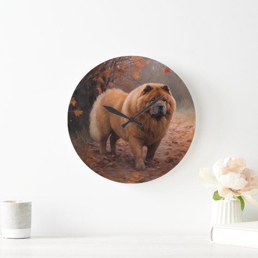 Chow Chow Chow im Herbst Leaves Inspiriert Große Wanduhr (Zuhause)