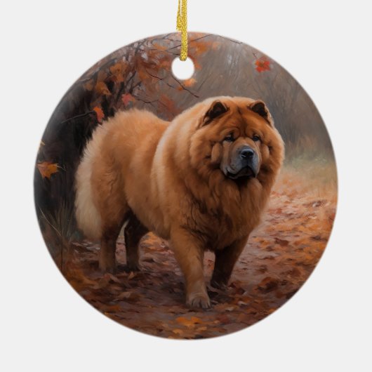 Chow Chow Chow im Herbst Leaves Inspiriert Keramik Ornament (Hinten)