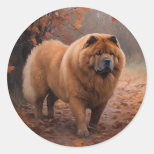 Chow Chow Chow im Herbst Leaves Inspiriert Runder Aufkleber