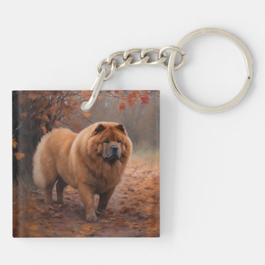 Chow Chow Chow im Herbst Leaves Inspiriert Schlüsselanhänger (Rückseite)