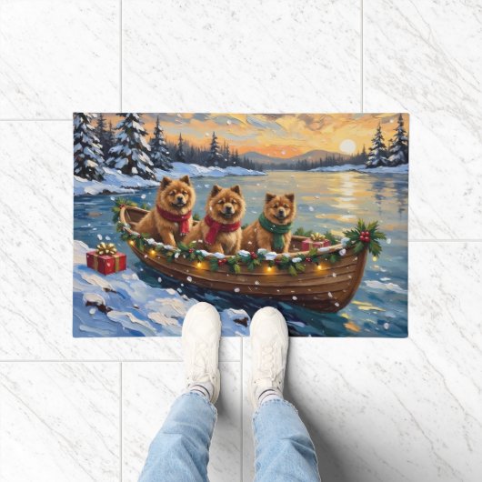 Chow Chow Christmas Boat Holiday Fußmatte (Indoor)