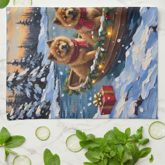 Chow Chow Christmas Boat Holiday Geschirrtuch (Gefaltet)