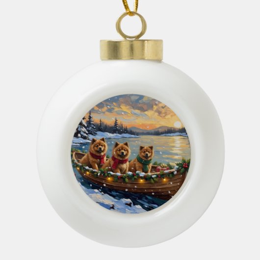 Chow Chow Christmas Boat Holiday Keramik Kugel-Ornament (Vorderseite)