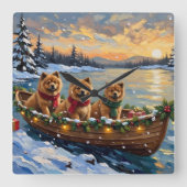 Chow Chow Christmas Boat Holiday Quadratische Wanduhr (Vorderseite)