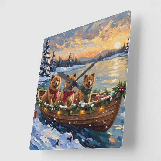 Chow Chow Christmas Boat Holiday Quadratische Wanduhr (Winkel)