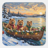 Chow Chow Christmas Boat Holiday Quadratischer Aufkleber (Vorderseite)