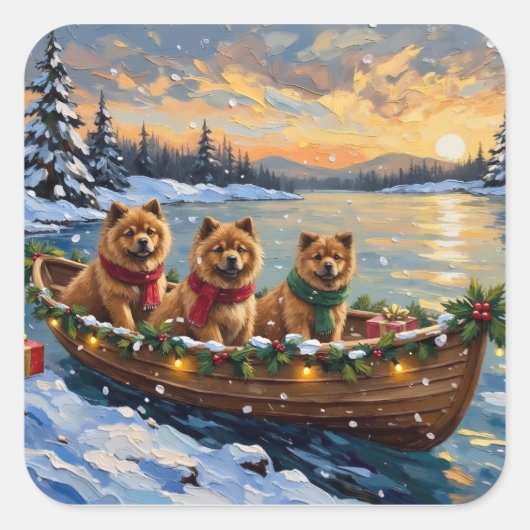 Chow Chow Christmas Boat Holiday Quadratischer Aufkleber (Vorderseite)