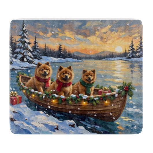 Chow Chow Christmas Boat Holiday Schneidebrett (Vorderseite)