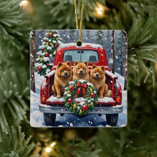 Chow Chow Christmas Red Truck Holiday Keramikornament (Baum)