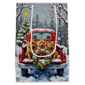 Chow Chow Christmas Red Truck Holiday Mittlere Geschenktüte (Rückseite)
