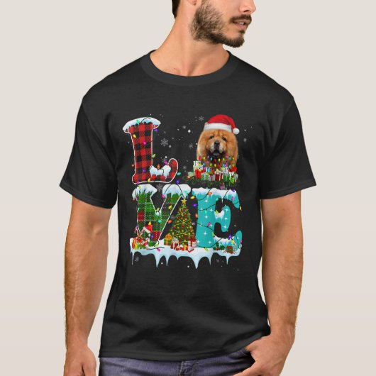 Chow Chow Christmas Tree Lights Santa Dog Xmas T-Shirt (Vorderseite)