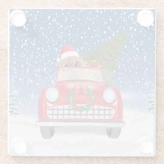 Chow Chow Dog Auto im Schnee Glasuntersetzer (Rückseite)