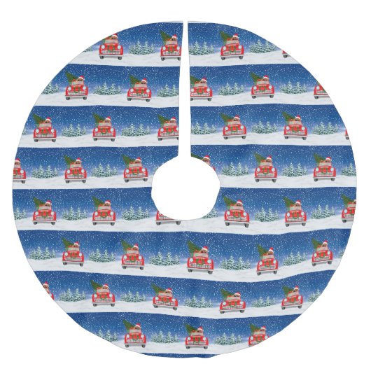 Chow Chow Dog Auto im Schnee Polyester Weihnachtsbaumdecke (Vorderseite)