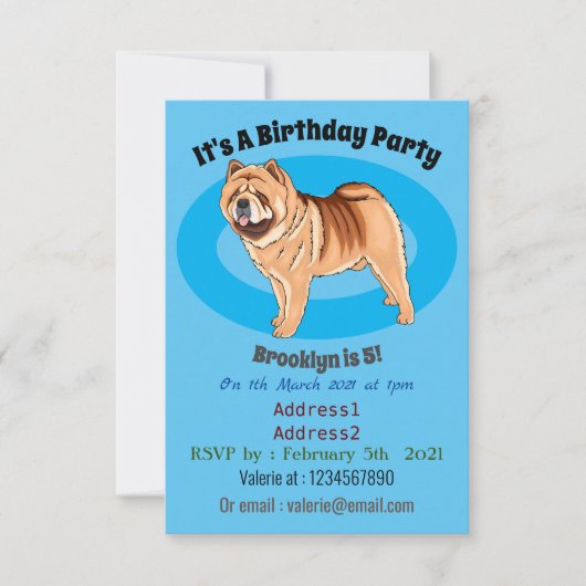 Chow Chow dog cartoon illustriert Einladung (Vorderseite)