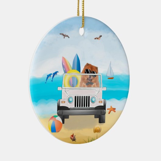 Chow Chow Dog Driving on Beach Keramik Ornament (Rechts)