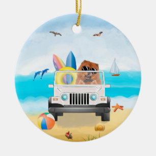 Chow Chow Dog Driving on Beach Keramik Ornament