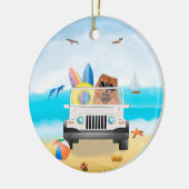 Chow Chow Dog Driving on Beach Keramik Ornament (Links)