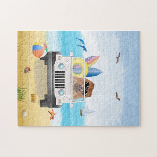 Chow Chow Dog Driving on Beach Puzzle (Horizontal)
