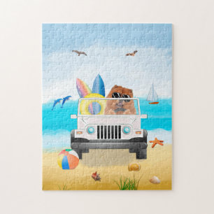 Chow Chow Dog Driving on Beach Puzzle