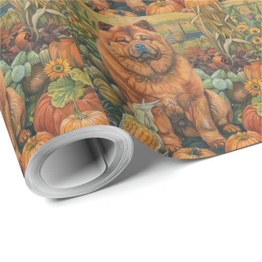 Chow Chow Dog Herbst Ernte Erntedank Geschenkpapier (Rolleneckpunkt)