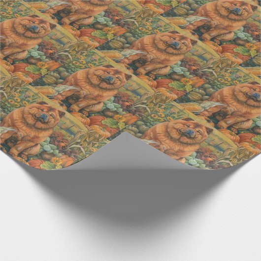 Chow Chow Dog Herbst Ernte Erntedank Geschenkpapier (Ecke)