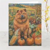 Chow Chow Dog Herbst Ernte Erntedank Karte (Gelbe Blume)
