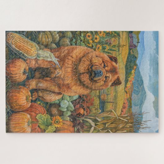 Chow Chow Dog Herbst Ernte Erntedank Puzzle (Horizontal)