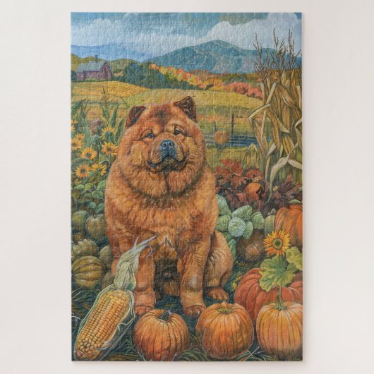 Chow Chow Dog Herbst Ernte Erntedank Puzzle (Vertikal)