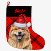 Chow Chow Dog Holiday Red Kariert Personalisiert Großer Weihnachtsstrumpf (Vorderseite)