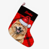 Chow Chow Dog Holiday Red Kariert Personalisiert Großer Weihnachtsstrumpf (Vorderansicht (hängend))
